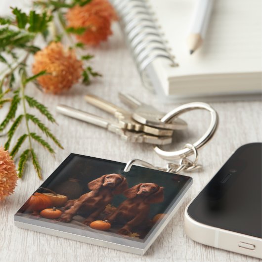 Ierse Rode Setter Puppy Herfst Delight Pompoen Sleutelhanger (Voorkant Rechts)