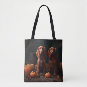 Ierse Rode Setter Puppy Herfst Delight Pompoen Tote Bag