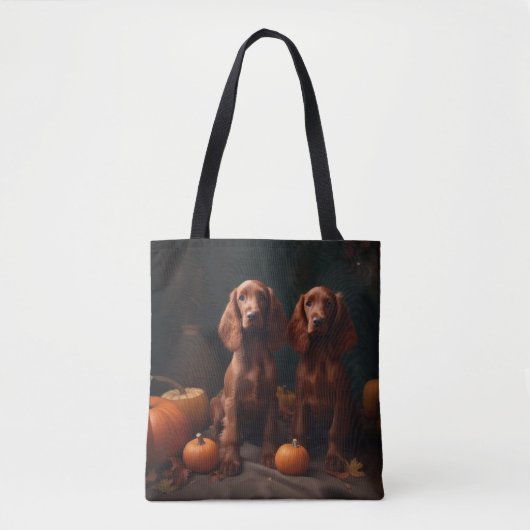 Ierse Rode Setter Puppy Herfst Delight Pompoen Tote Bag (Voorkant)