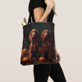 Ierse Rode Setter Puppy Herfst Delight Pompoen Tote Bag (Dichtbij)