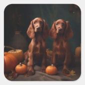 Ierse Rode Setter Puppy Herfst Delight Pompoen Vierkante Sticker (Voorkant)