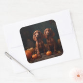 Ierse Rode Setter Puppy Herfst Delight Pompoen Vierkante Sticker (Envelop)