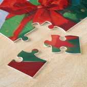 Ierse Rode Setter Rent Door de Sneeuw met Kerstmut Legpuzzel (Zijkant)