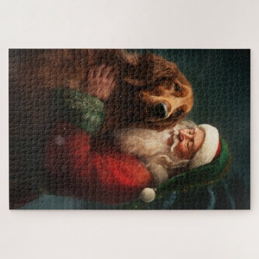 Ierse rode setter sinterklaas feestelijke kerst legpuzzel (Horizontaal)
