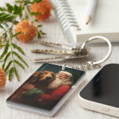 Ierse rode setter sinterklaas feestelijke kerst sleutelhanger (Voorkant Rechts)