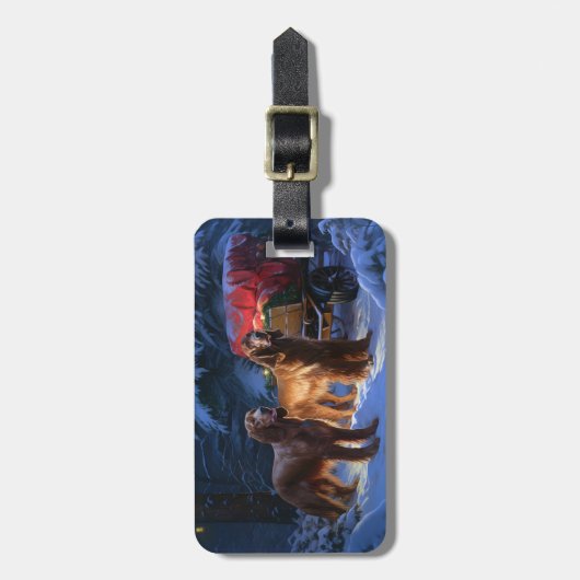 Ierse rode setter sneeuwslee kerstdecor bagagelabel (Voorkant verticaal)