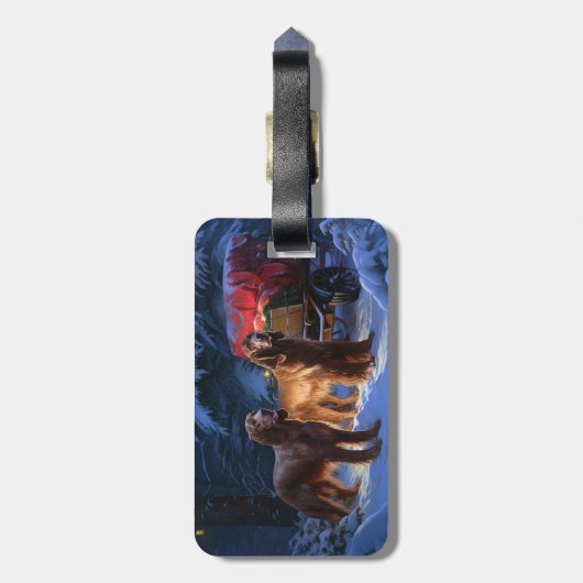 Ierse rode setter sneeuwslee kerstdecor bagagelabel (Achterkant verticaal)