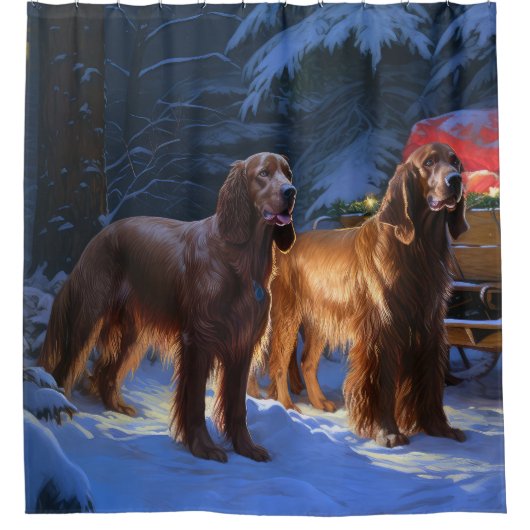 Ierse rode setter sneeuwslee kerstdecor douchegordijn (Voorkant)