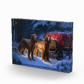 Ierse rode setter sneeuwslee kerstdecor fotoblokken (Rechts)