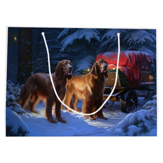 Ierse rode setter sneeuwslee kerstdecor groot cadeauzakje (Achterkant)