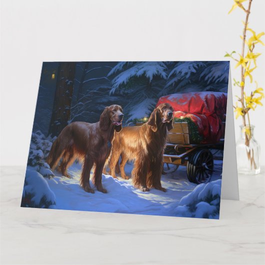 Ierse rode setter sneeuwslee kerstdecor kaart (Gele Bloem)