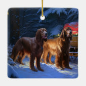 Ierse rode setter sneeuwslee kerstdecor keramisch ornament (Achterkant)