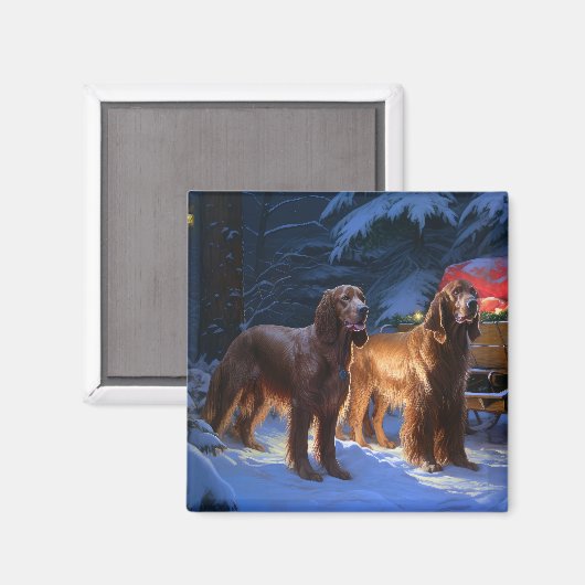 Ierse rode setter sneeuwslee kerstdecor magneet (Voorkant / Achterkant)