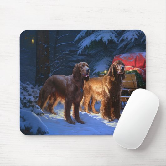 Ierse rode setter sneeuwslee kerstdecor muismat (Met muis)