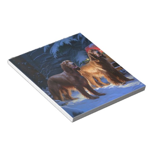 Ierse rode setter sneeuwslee kerstdecor notitieblok (Schuin)