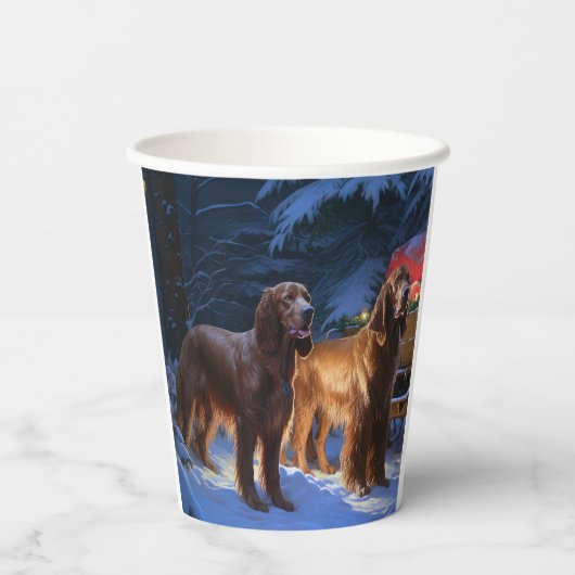 Ierse rode setter sneeuwslee kerstdecor papieren bekers (Achterkant)