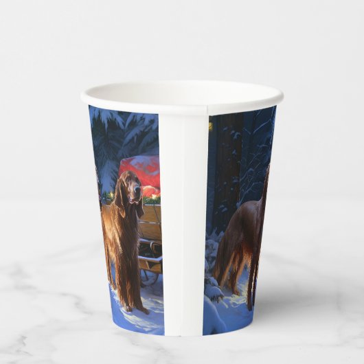 Ierse rode setter sneeuwslee kerstdecor papieren bekers (Rechts)