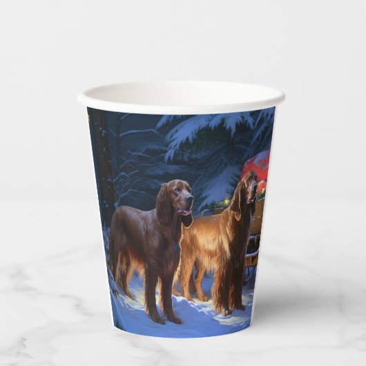 Ierse rode setter sneeuwslee kerstdecor papieren bekers (Voorkant)