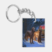 Ierse rode setter sneeuwslee kerstdecor sleutelhanger (Voorkant Links)