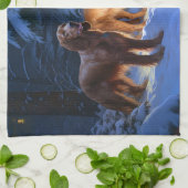 Ierse rode setter sneeuwslee kerstdecor theedoek (Gevouwen)