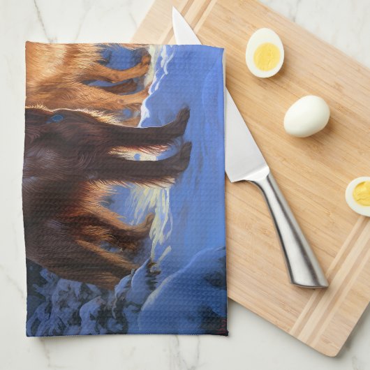 Ierse rode setter sneeuwslee kerstdecor theedoek (Quarter Fold)