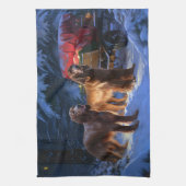 Ierse rode setter sneeuwslee kerstdecor theedoek (Verticaal)