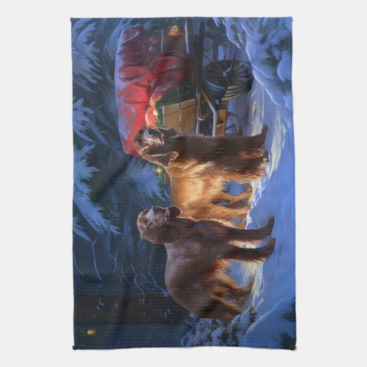 Ierse rode setter sneeuwslee kerstdecor theedoek (Verticaal)