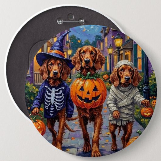 Ierse Rode Setter Trick-or-Treating Halloween Ronde Button 6,0 Cm (Voorkant /achterkant)