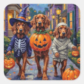 Ierse Rode Setter Trick-or-Treating Halloween Vierkante Sticker (Voorkant)