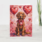 Ierse rode setter Valentine hond zittend met harte Kaart (Voorkant)