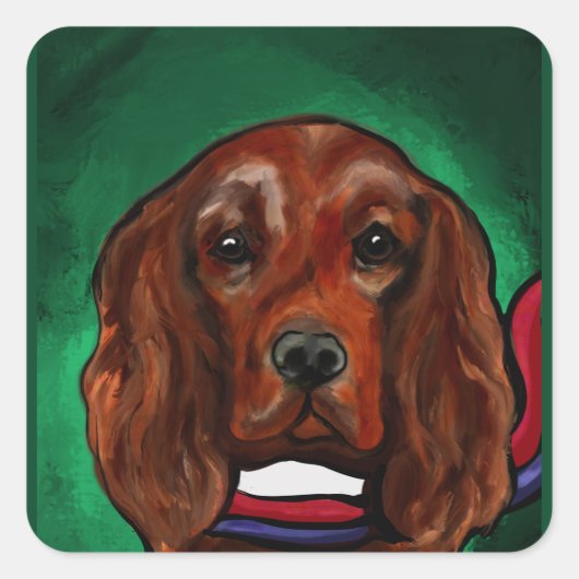Ierse Rode Setter Vierkante Sticker (Voorkant)