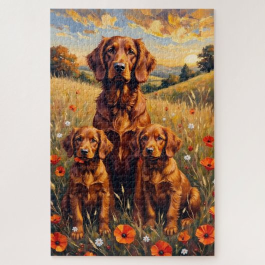 Ierse Rood Setter Herfst Weide Kunst Legpuzzel (Verticaal)