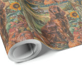 Ierse Rood Setter Hond Herfst Oogst Thanksgiving Cadeaupapier (Rol Hoek)
