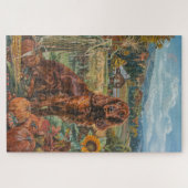 Ierse Rood Setter Hond Herfst Oogst Thanksgiving Legpuzzel (Horizontaal)