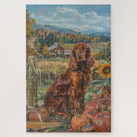 Ierse Rood Setter Hond Herfst Oogst Thanksgiving Legpuzzel (Verticaal)