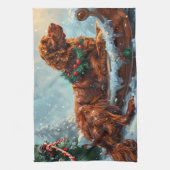Ierse Rood Setter Hond Kerst Feestelijk Theedoek (Verticaal)