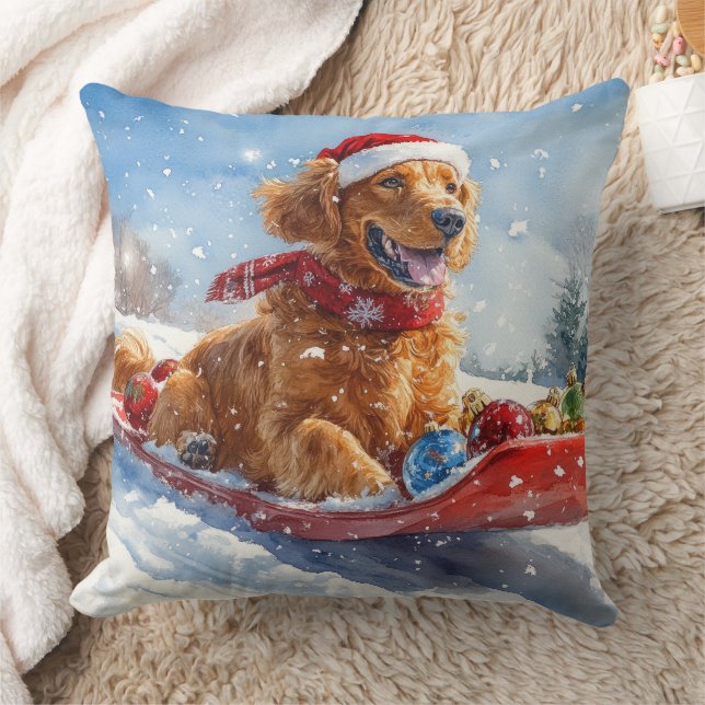 Ierse Rood Setter in slee Let het sneeuwen Kerstmi Kussen (Deken)