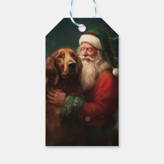 Ierse Rood Setter Kerstman Festive Kerstmis Cadeaulabel (Voorkant)