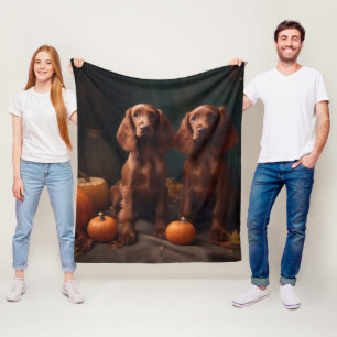 Ierse Rood Setter Puppy Herfst Plezier Pompoen Fleece Deken