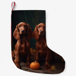 Ierse Rood Setter Puppy Herfst Plezier Pompoen Kleine Kerstsok