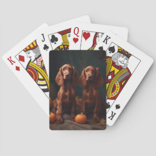 Ierse Rood Setter Puppy Herfst Plezier Pompoen Pokerkaarten
