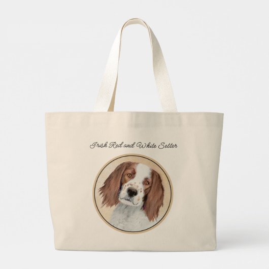 Ierse Rood-Wit Setter Schilderen Originele Kunst Grote Tote Bag (Achterkant)