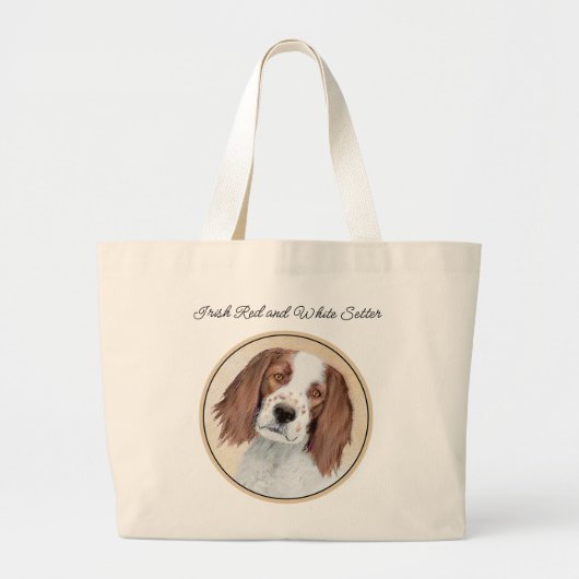 Ierse Rood-Wit Setter Schilderen Originele Kunst Grote Tote Bag (Voorkant)