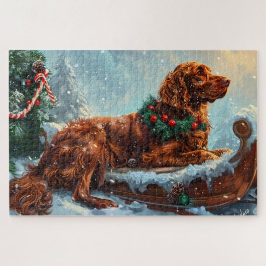 Ierse Roodharige Setter Hond Kerst Feestelijk Legpuzzel (Horizontaal)