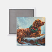 Ierse Roodharige Setter Hond Kerst Feestelijk Magneet (Voorkant / Achterkant)
