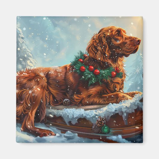 Ierse Roodharige Setter Hond Kerst Feestelijk Magneet (Voorkant)