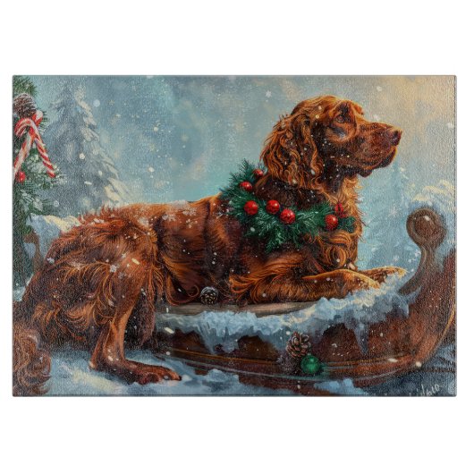 Ierse Roodharige Setter Hond Kerst Feestelijk Snijplank (Voorkant)