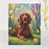 Ierse Roodharige Setter Hond Lente Bloemen Schilde Kaart (Gele Bloem)
