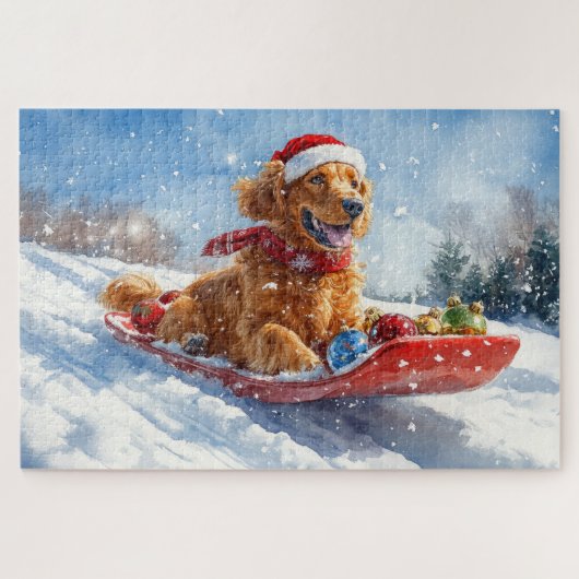 Ierse Roodharige Setter in slee laat het sneeuwen Legpuzzel (Horizontaal)