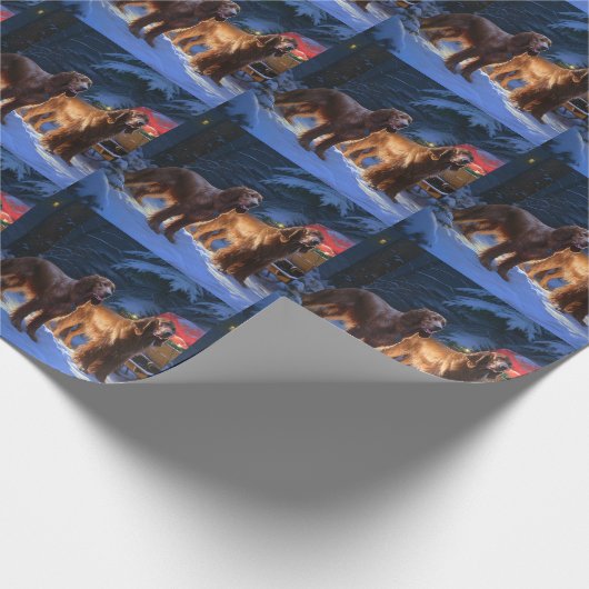 Ierse Roodharige Setter Sneeuw Slede Kerst Decorat Cadeaupapier (Hoek)